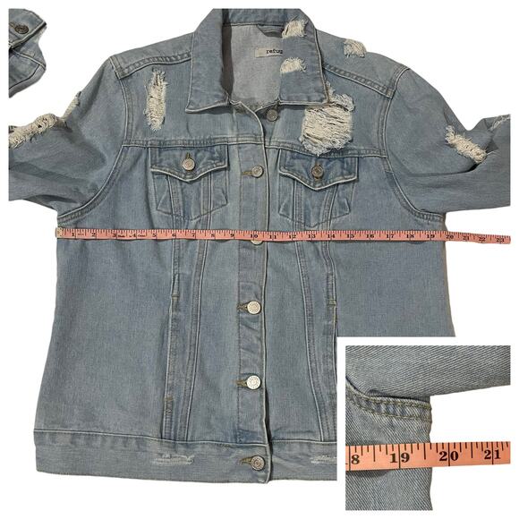Refuge Distressed Jean Jacket - Light Wash - Large - Picture 5 of 8